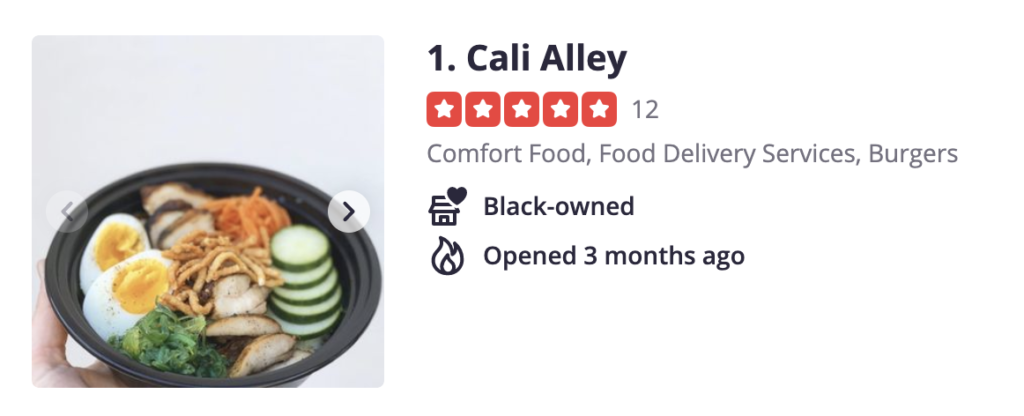 Cali Alley的Yelp Business页面上的黑色所有属性